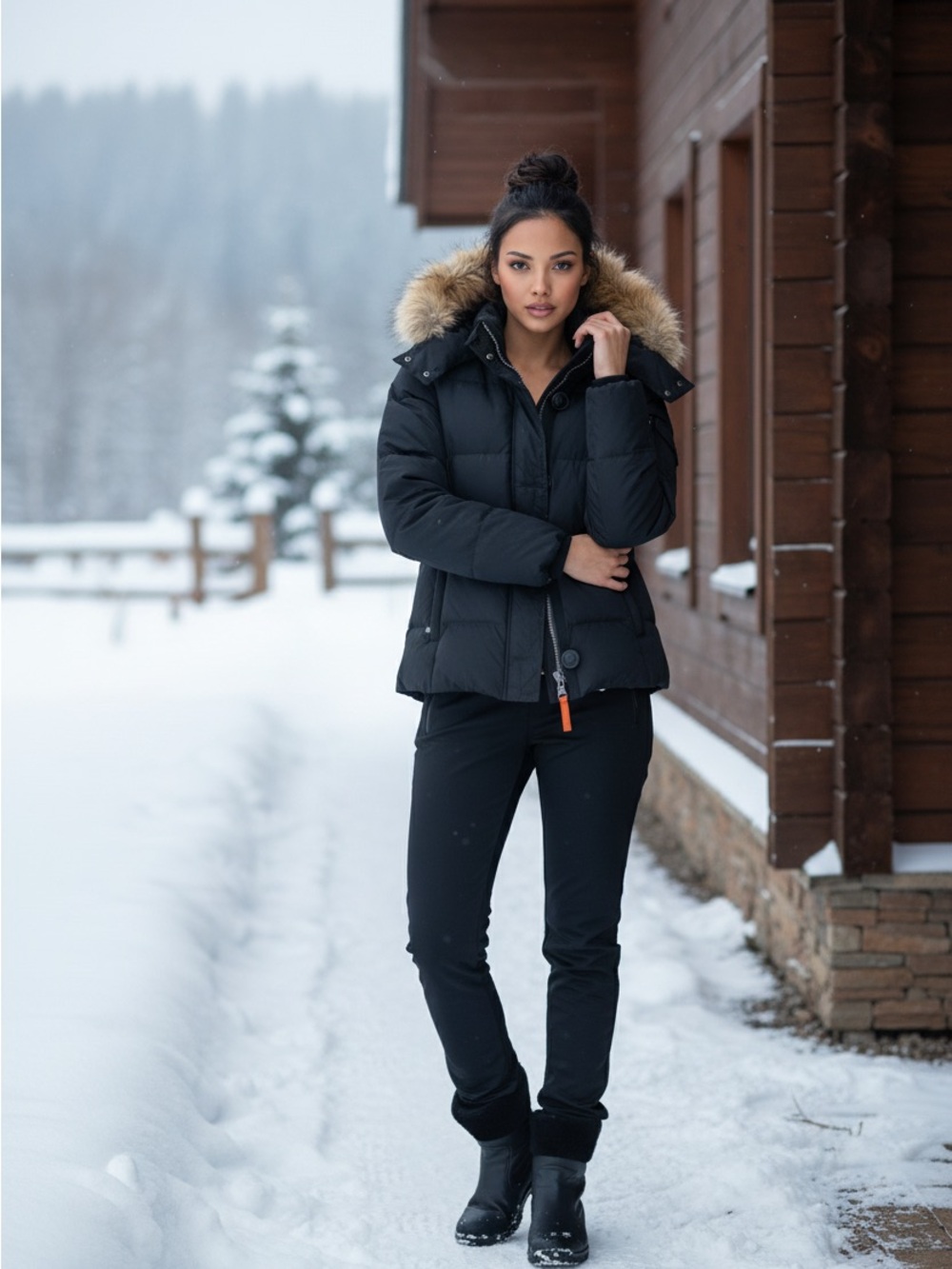 Marc by Marc Jacobs Black Puffer Jacket with Faux Fur Hood